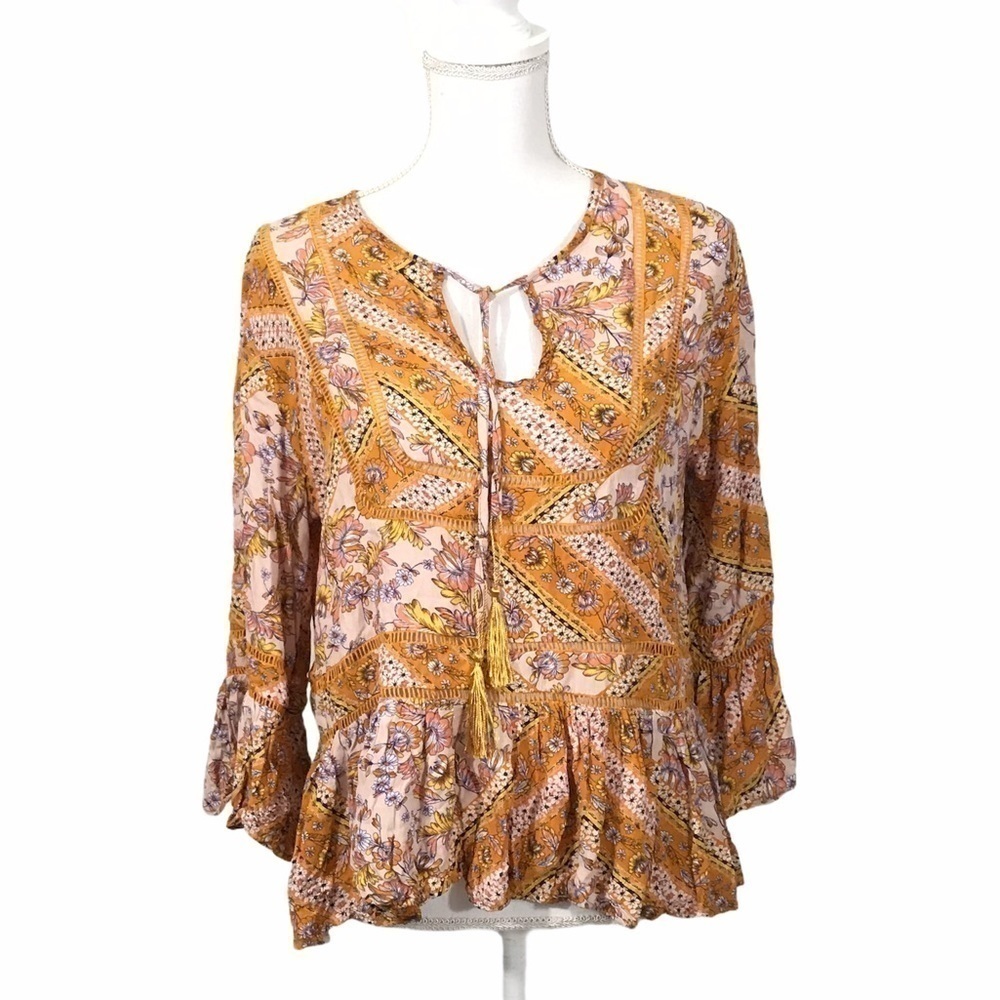 Jaase Yellow Floral Bell Sleeve Top